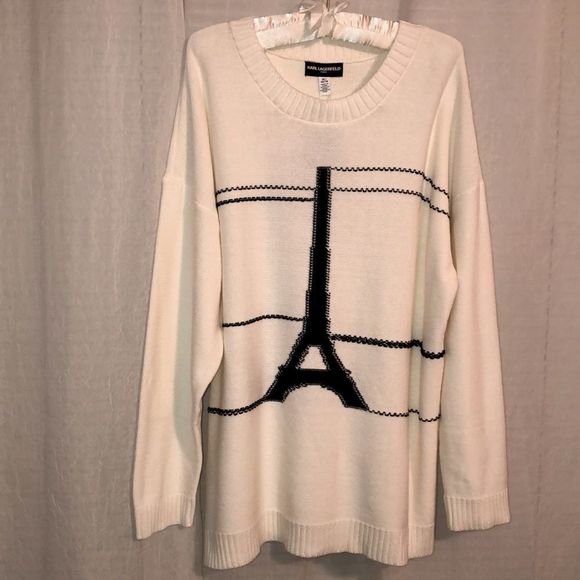 Karl Lagerfeld Sweaters - Karl XL White Black Long Knit Eiffel Tower Sweater